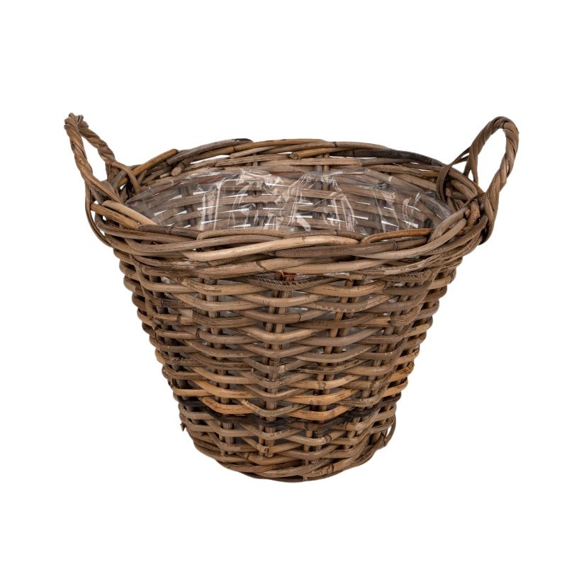 hasított rattan kaspó két füllel barna 35x25/33cm