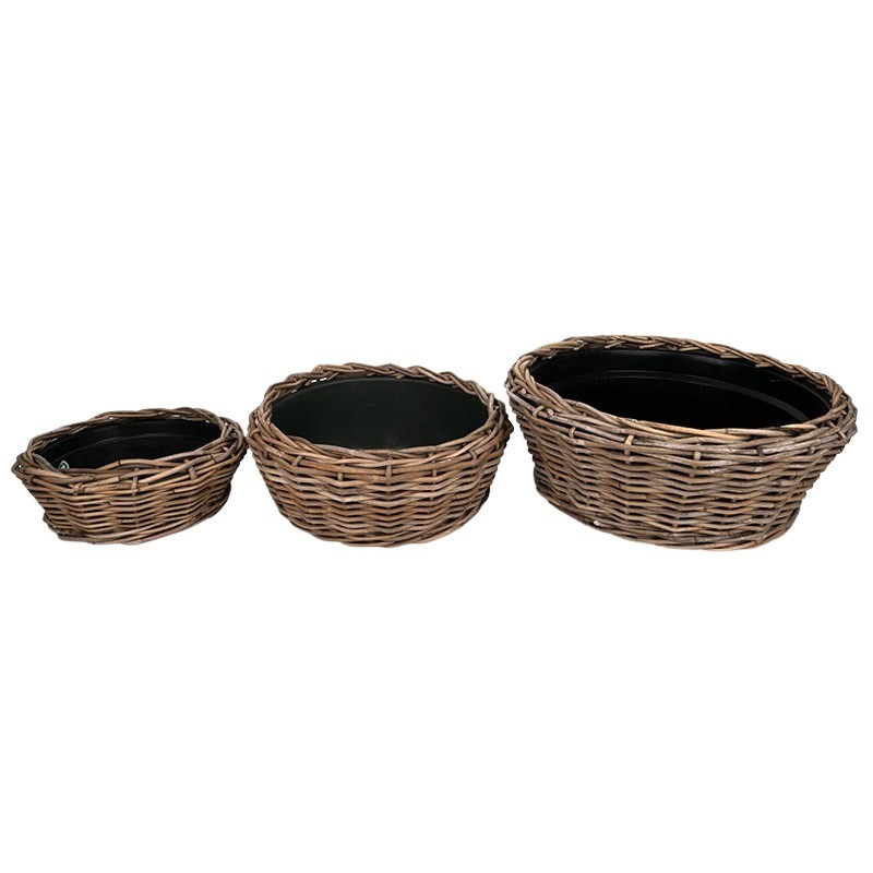 Drypot rattan ültetőtál szett barna 55x24cm S/3