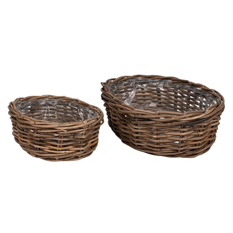 ovális rattan tál szett barna 44x32x15cm S/2