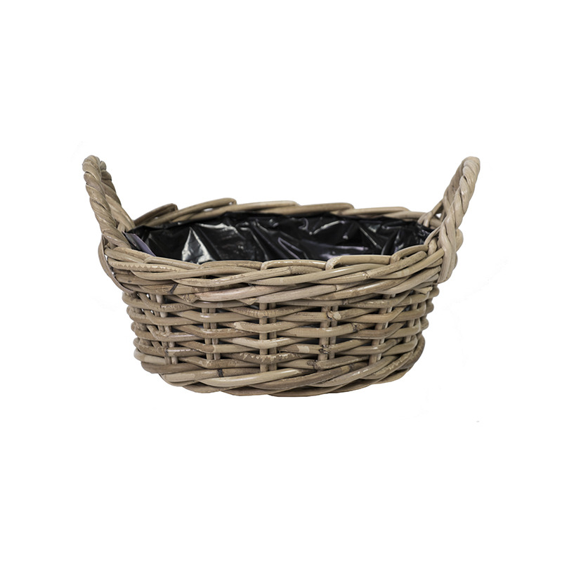 ovális hasított rattan ültetőtál két füllel barna 31x35x13/19cm