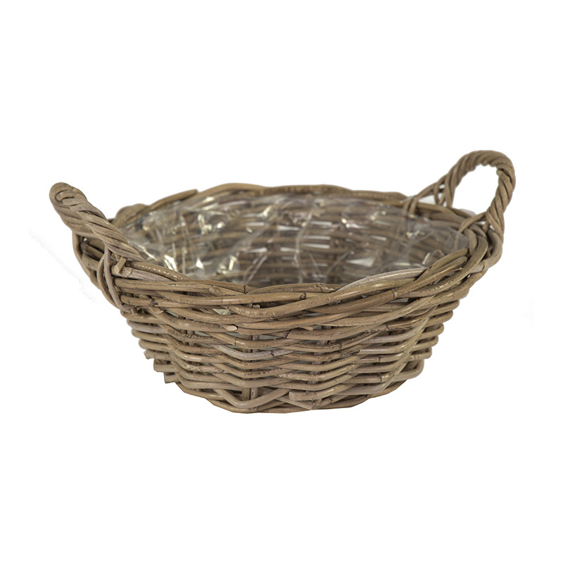 rattan ültetőtál két füllel szürke 38x12/16cm