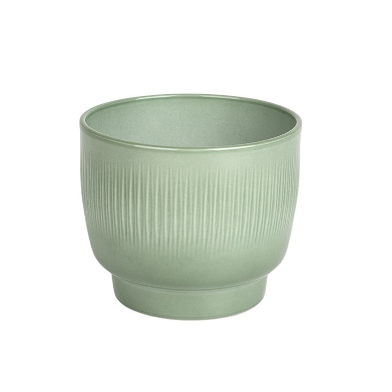 Rille kerámia kaspó  fényes zsályazöld 15cm