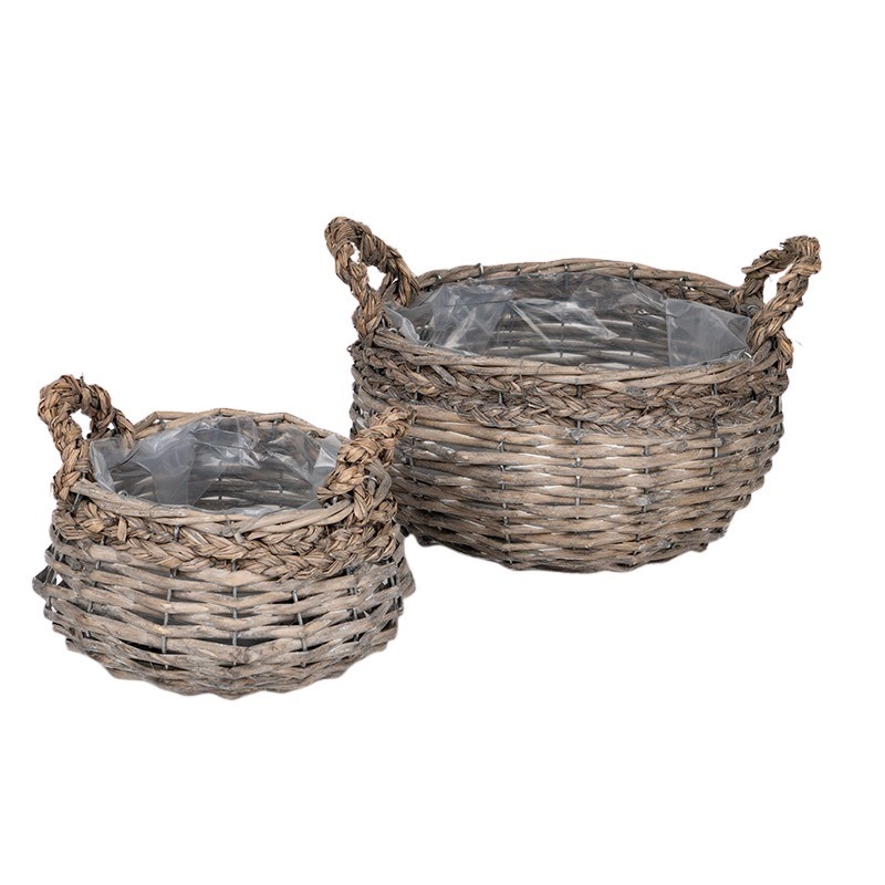 hasított fa kosár fonott füllel szürke szett 25x14/19cm S2