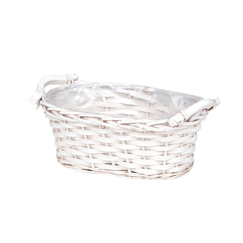 ovális hasított fa tál fa füllel fehér 26x17x11,5cm