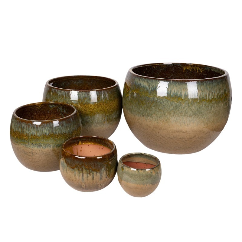 Singa Globe kerámia növénytartó szett zöldesbarna  23x18-70x53cm S5