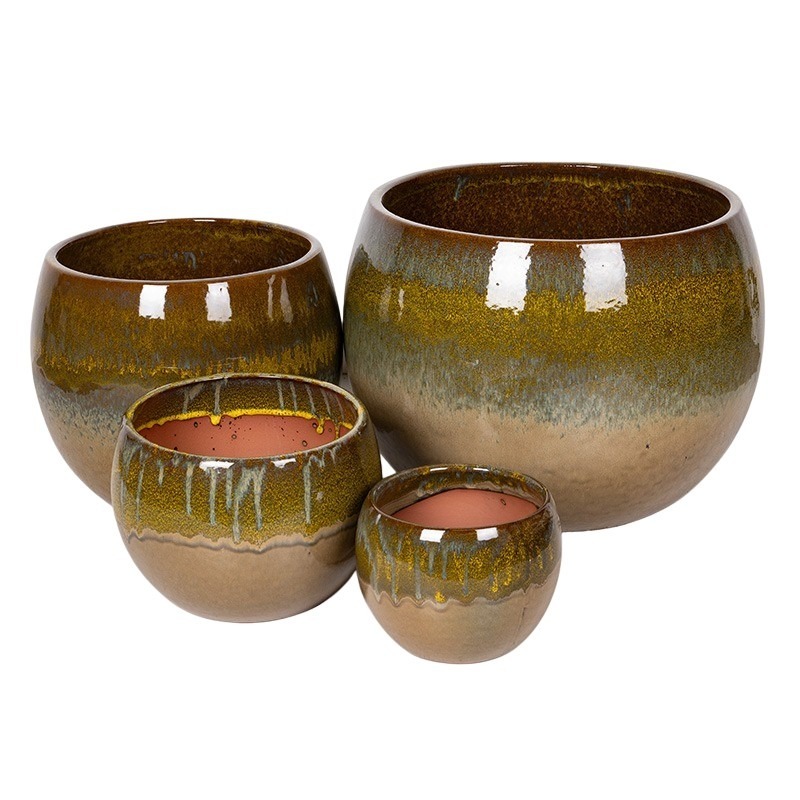 Singa Globe kerámia növénytartó szett zöldesbarna 23x18-56x42cm S4