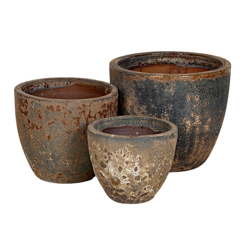 Brisbane Classic kerámia növénytartó szett savmaratott barna 30x26-47x39cm S3