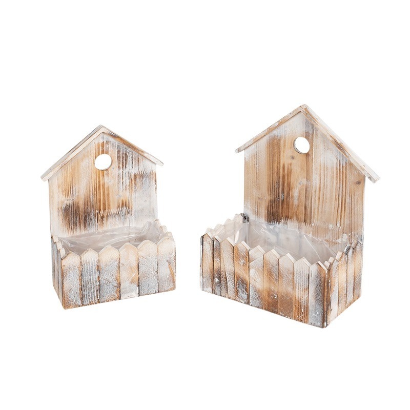 házikó formájú szögletes ültetőtál antikolt fehér szett 23x13,5x33cm S2