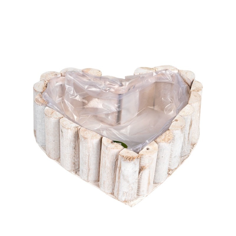 szív alakú fahasáb tál fehér 21x22x7cm