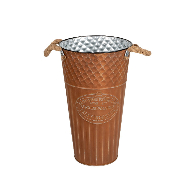 Loretta fém váza kötél füllel barna 20x35cm