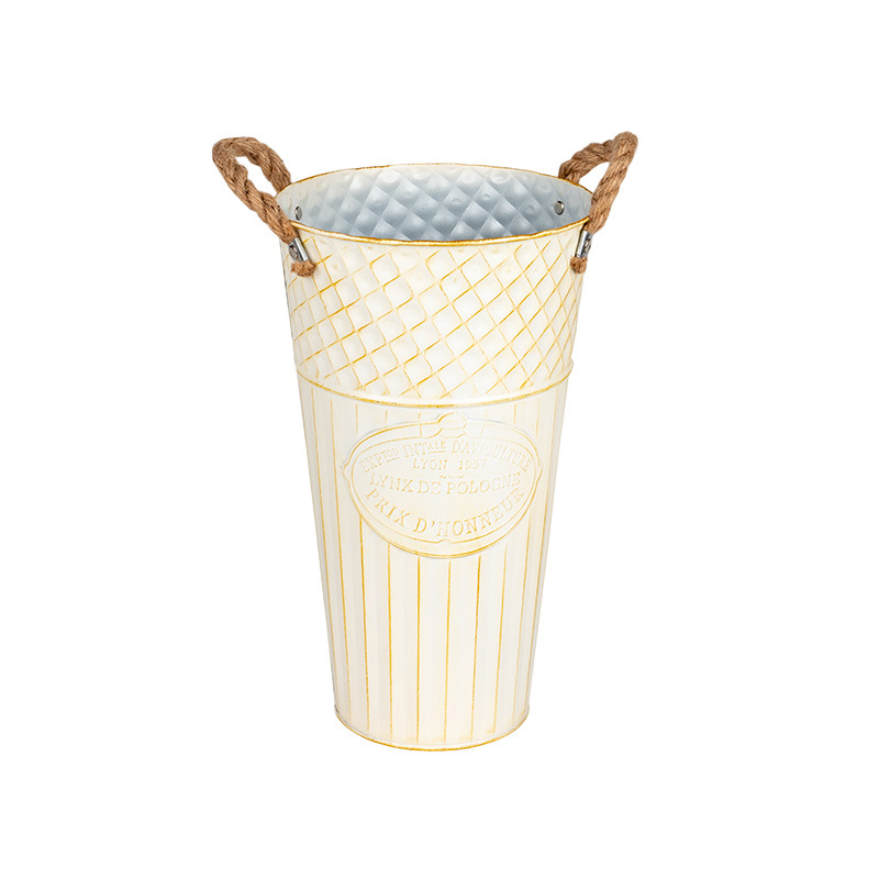 Loretta fém váza kötél füllel krém 20x35cm