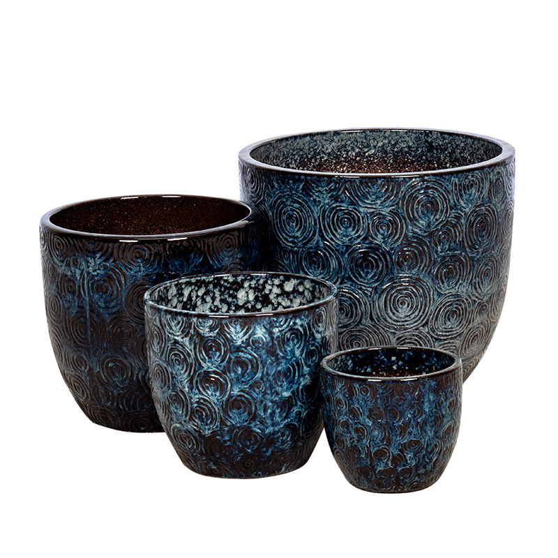 Pacific Classic kerámia növénytartó szett alsó lyuk nélkül antik kék 21,5x18,5-46x40cm S4