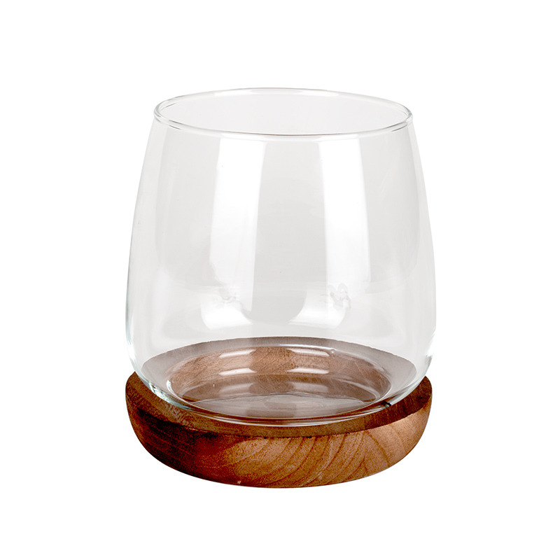 üveg váza fa talpon 13x16cm