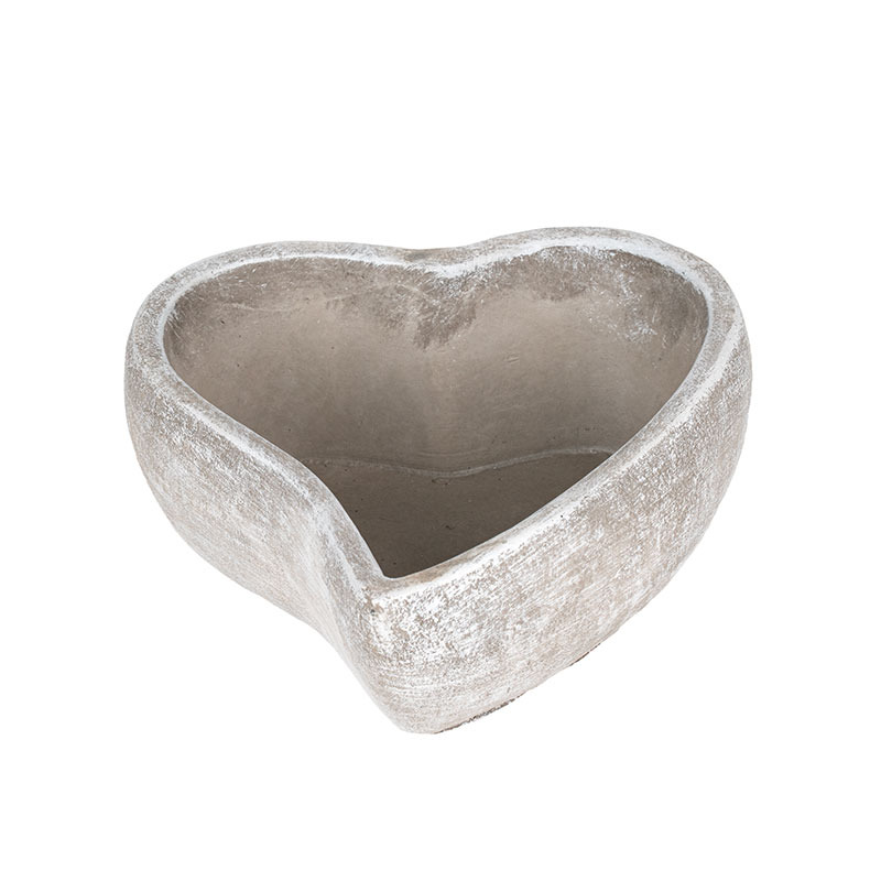 ny&uacute;jtott sz&iacute;v alak&uacute; cement t&aacute;l antikolt sz&uuml;rke 19x18x7,5cm