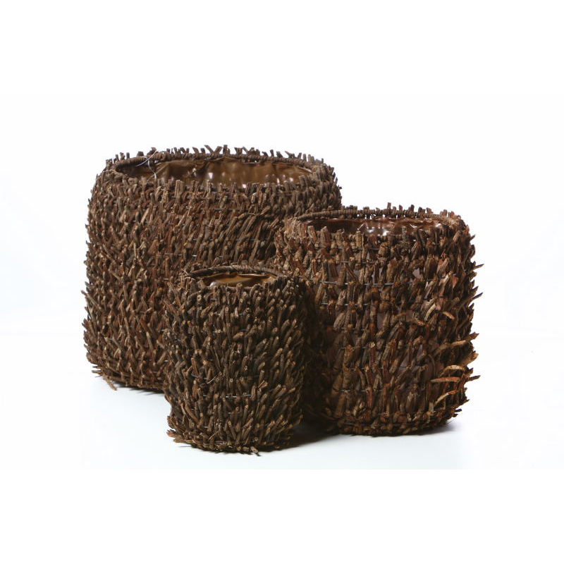 kerek rattan kaspó szett natúr barna 45x40 cm