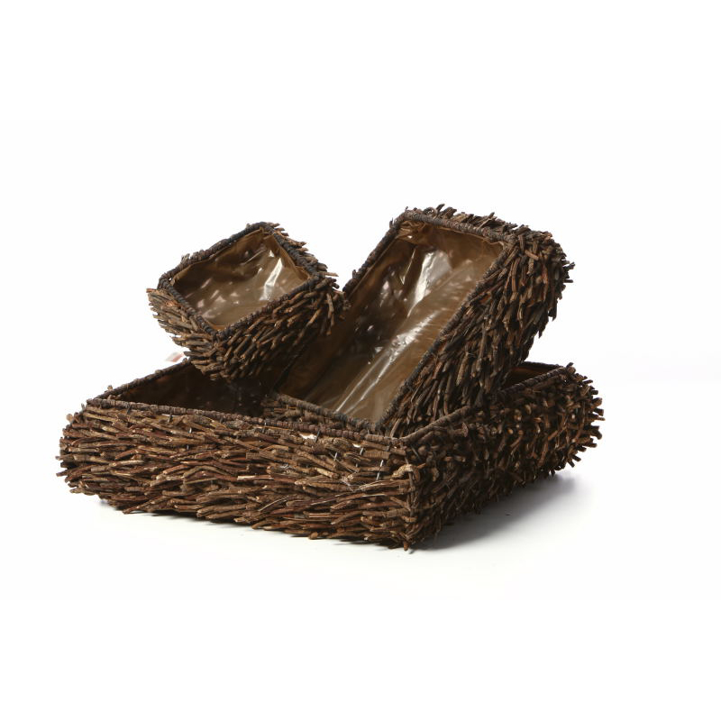 szögletes rattan tál szett natúr barna 13x48x48 cm S/3