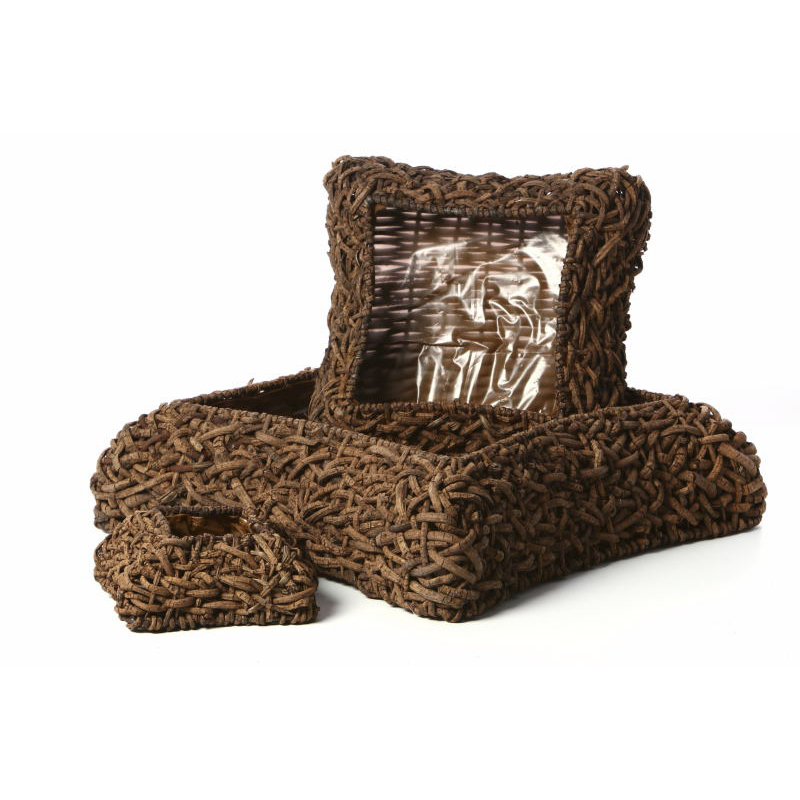 szögletes rattan tál szett 50x50x15cm S/3