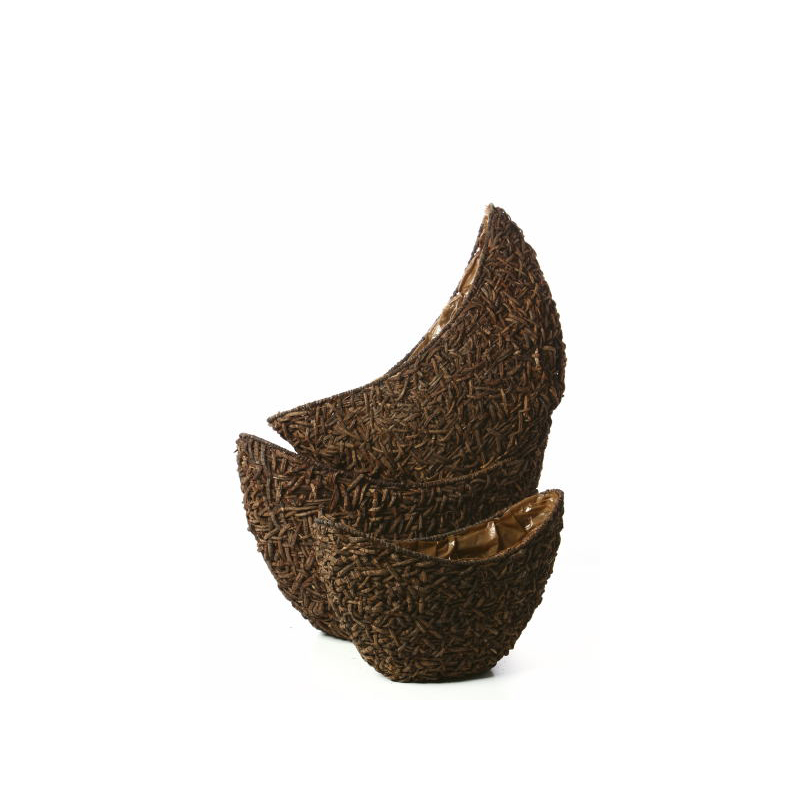 csónak formájú rattan ültető kosár barna 34x34x69 cm