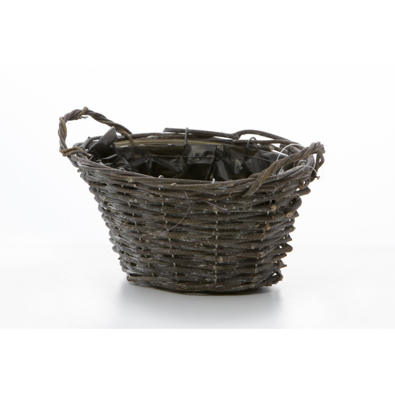 ovális rattan kosár két füllel antikolt barna 21x17x10cm