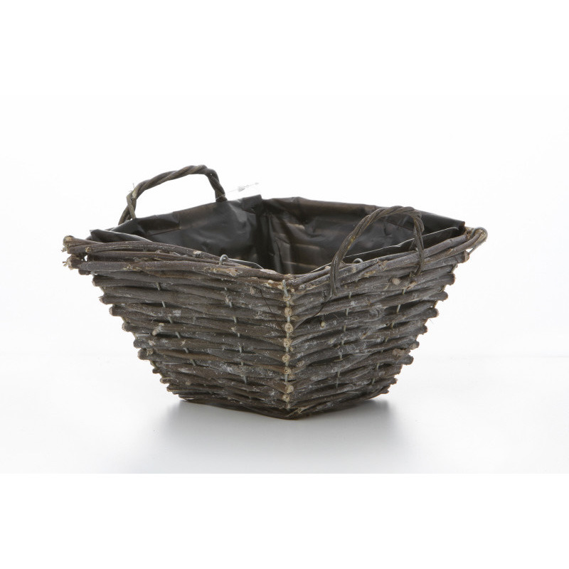 szögletes rattan kosár két füllel antikolt barna 18x18x10cm