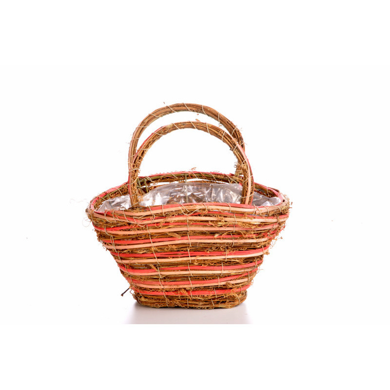 sz&iacute;nes ov&aacute;lis rattan t&aacute;ska pink-barna 27x18x16/26cm
