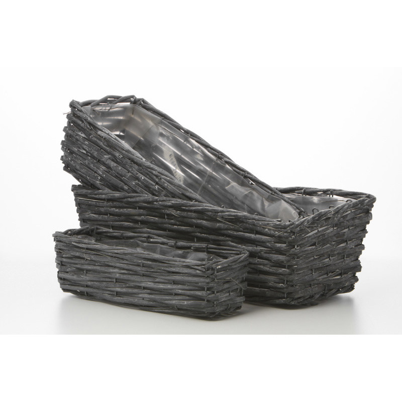 hasított vessző tál szett antikolt szürke 40x20x12cm S/3