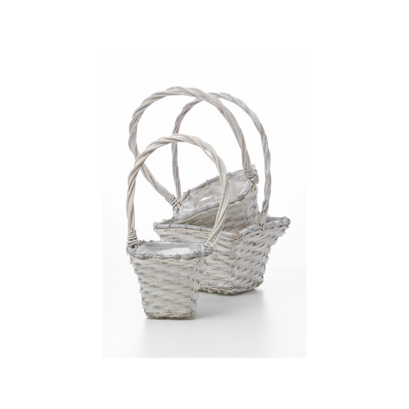 szögletes kosár szett antikolt fehér 21x21x15cm S/