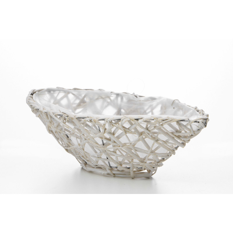 csónak alakú hasított vessző tál antikolt fehér 47x22x12cm