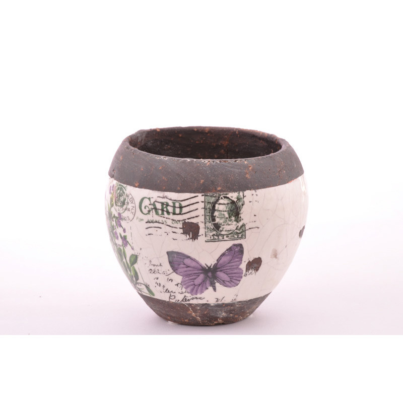 golyó alakú bélyegmintás kőkaspó krém-szürke 14x14cm