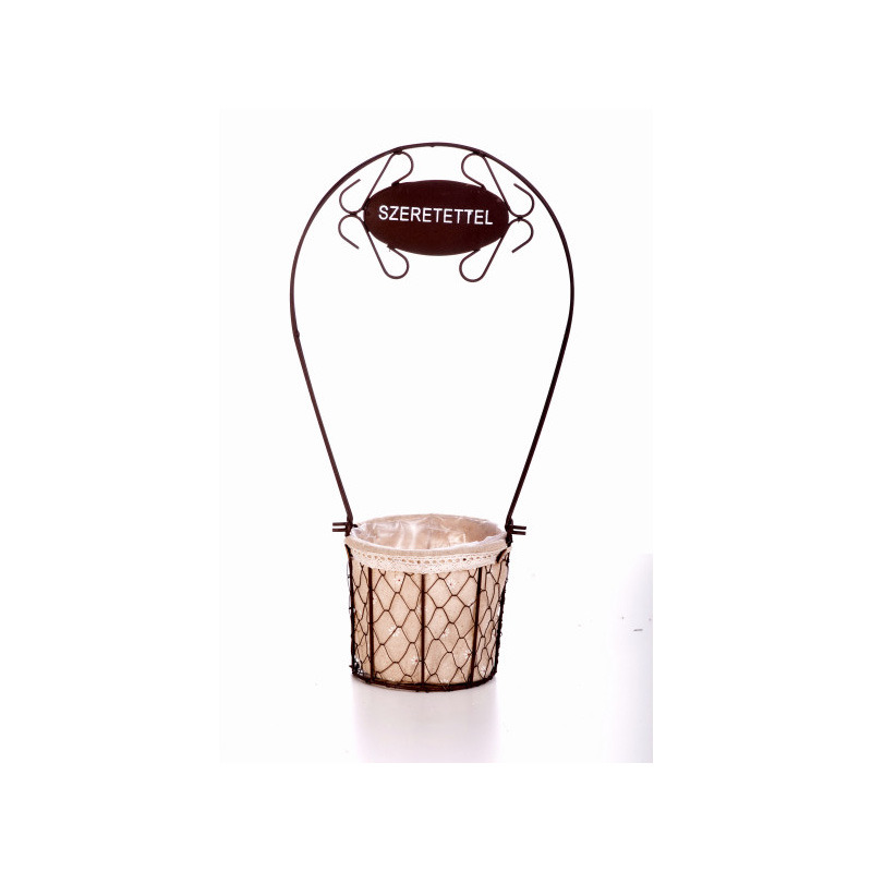 dróthálós füles kaspó mintával textil béléssel szeretettel felirattal b drapp 16x13 /49cm