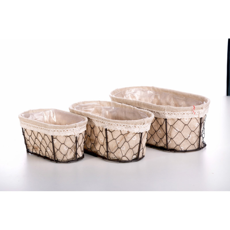 ov&aacute;lis dr&oacute;th&aacute;l&oacute;s t&aacute;l szett textil b&eacute;l&eacute;ssel barna/drapp 28x24x11cm 28x24x11cm