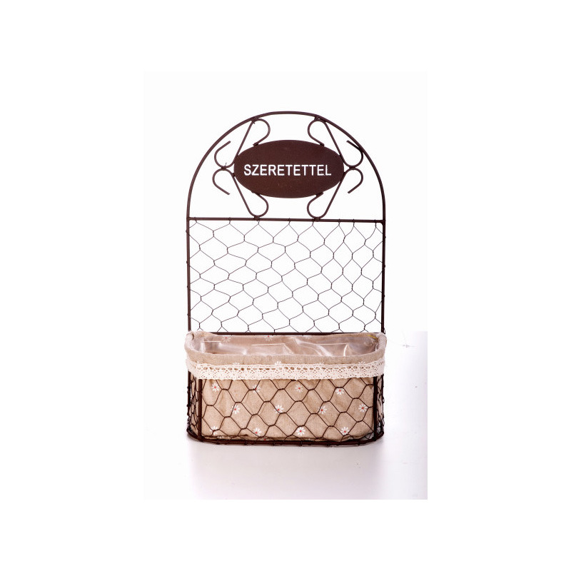 dr&oacute;th&aacute;l&oacute;s sz&ouml;gletes fali l&aacute;da textil belsővel szeretettel felirattal barna/drapp 23x12x10/36cm