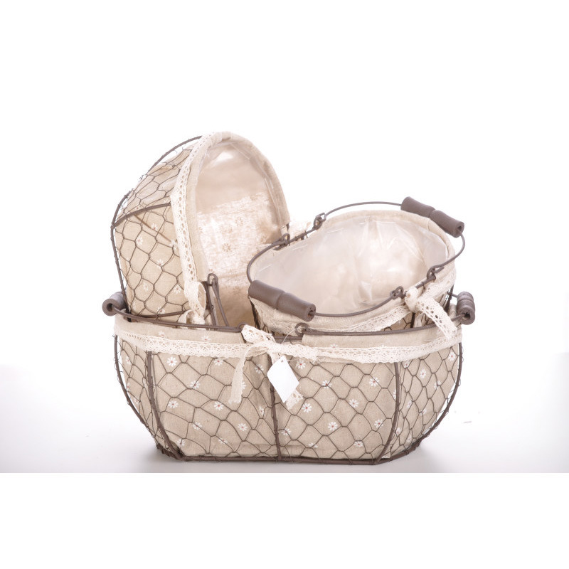 ov&aacute;lis dr&oacute;th&aacute;l&oacute;s bev&aacute;s&aacute;rl&oacute; kos&aacute;r szett textil belsővel barna/drapp 39x20x17/33cm