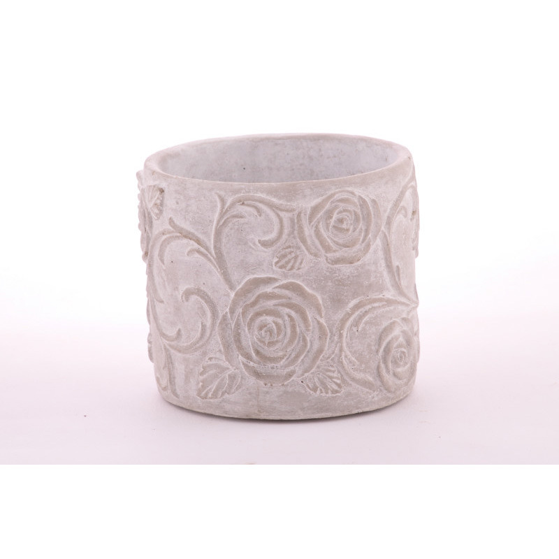 henger alakú rózsa és inda mintás henger alakú kaspó szürke 14x13cm