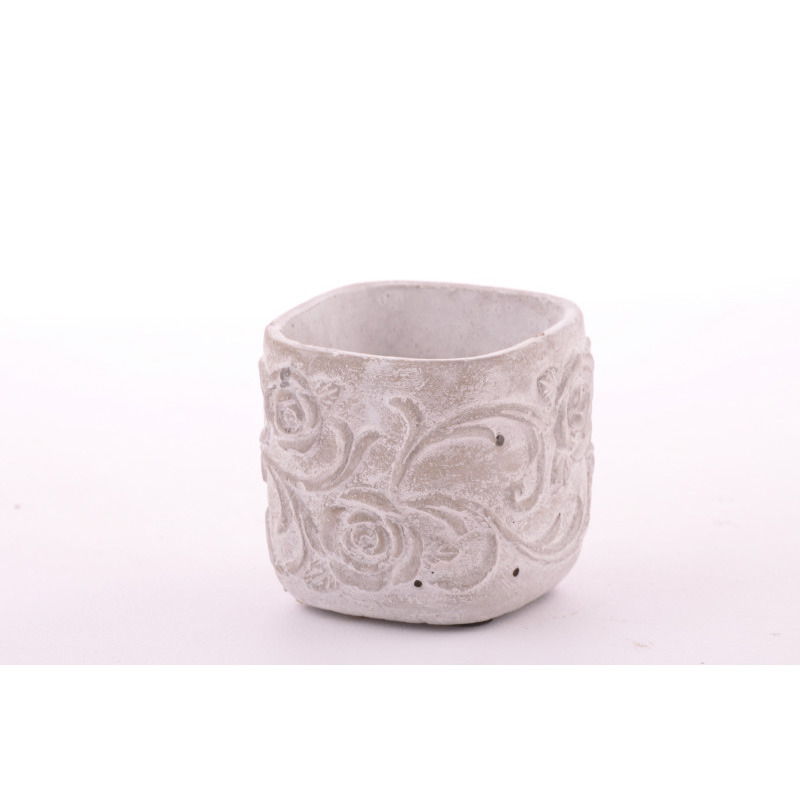 szögletes rózsa és indamintás cement kaspó szürke 7x7x7cm