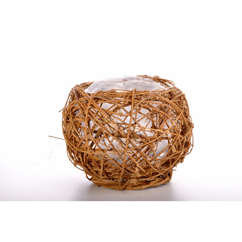 kusza fonású szőlővessző gömbkaspó barna 18x17cm