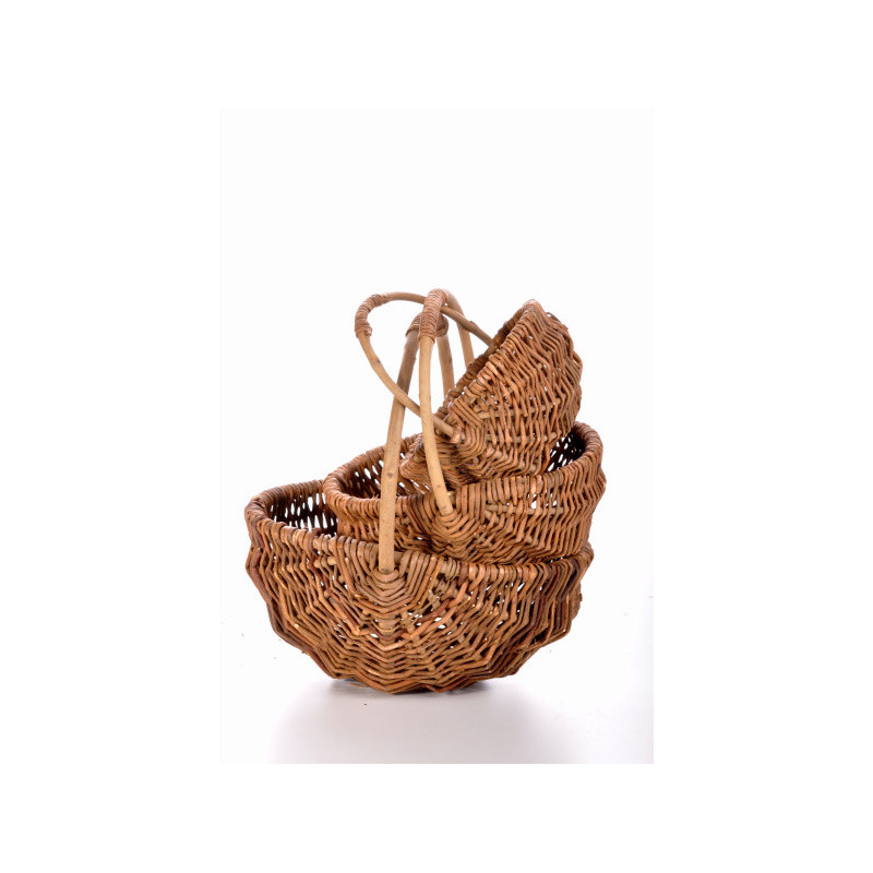 ovális ívelt vessző kosár szet fa füllel S/3 26x20x12/28cm