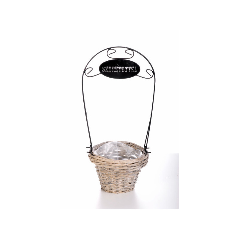 hasított vessző vastag peremes kaspó szeretettel felirattal szürke 19x12,5/47cm