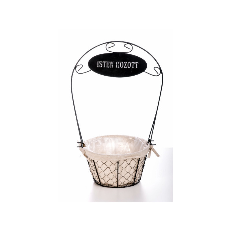 f&eacute;mr&aacute;csos t&aacute;l textil belsővel Isten hozott felirattal fekete 25x16 /49cm