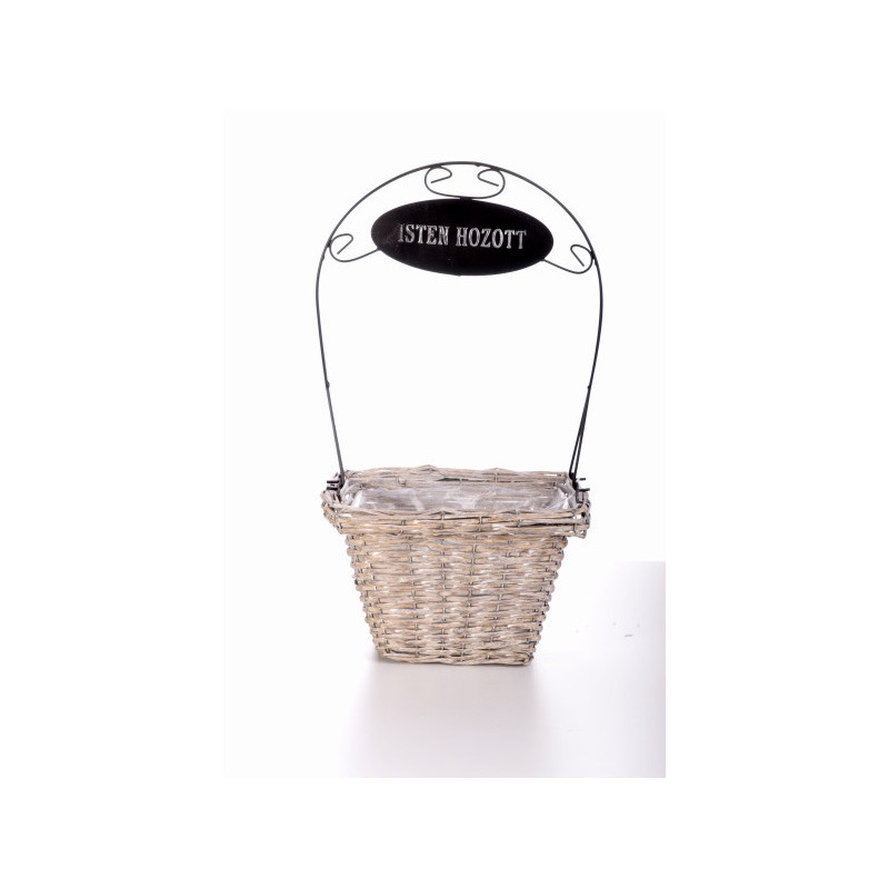 sz&ouml;gletes has&iacute;tott vessző l&aacute;da Isten hozott felirattal sz&uuml;rke 29x23x18/50cm