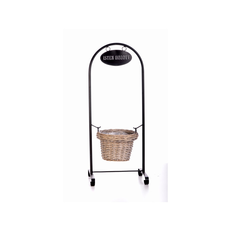 has&iacute;tott vessző vastag peremes kos&aacute;r &aacute;llv&aacute;nnyal antikolt barna 20x 13/70cm isten hozott felirattal