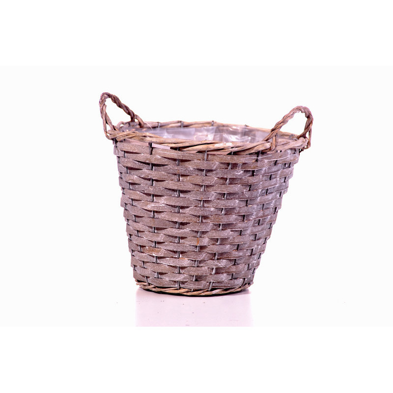 hasított fa kaspó két füllel szürke 24x19/24cm