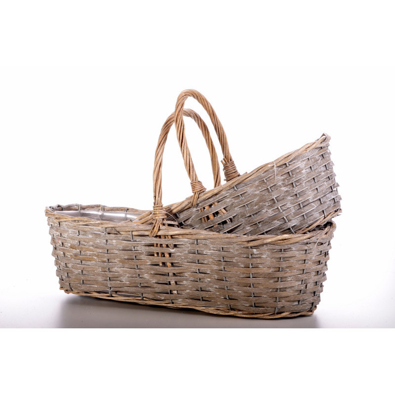 ovális hasított fa füles tál szett szürke S/2 40x20x10/26cm