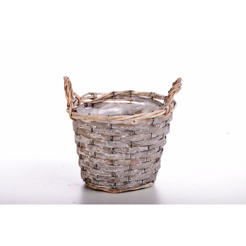 hasított fa kaspó két füllel szürke 18x13cm