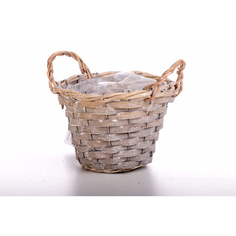 hasított fa kaspó két füllel szürke 19x15cm