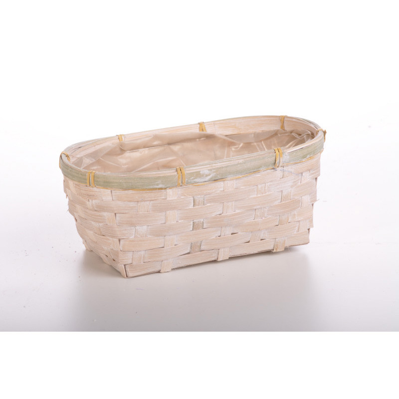 ovális bambusz tál antikolt fehér 22x15x9cm