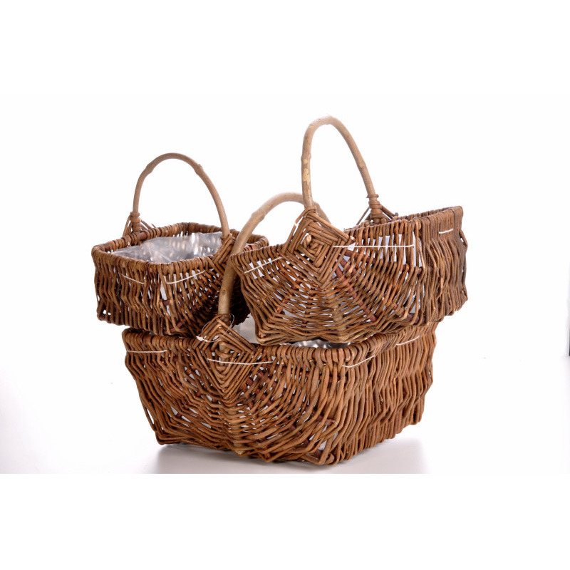 szögletes vessző kosár szett natúr S/3 30x17x14cm