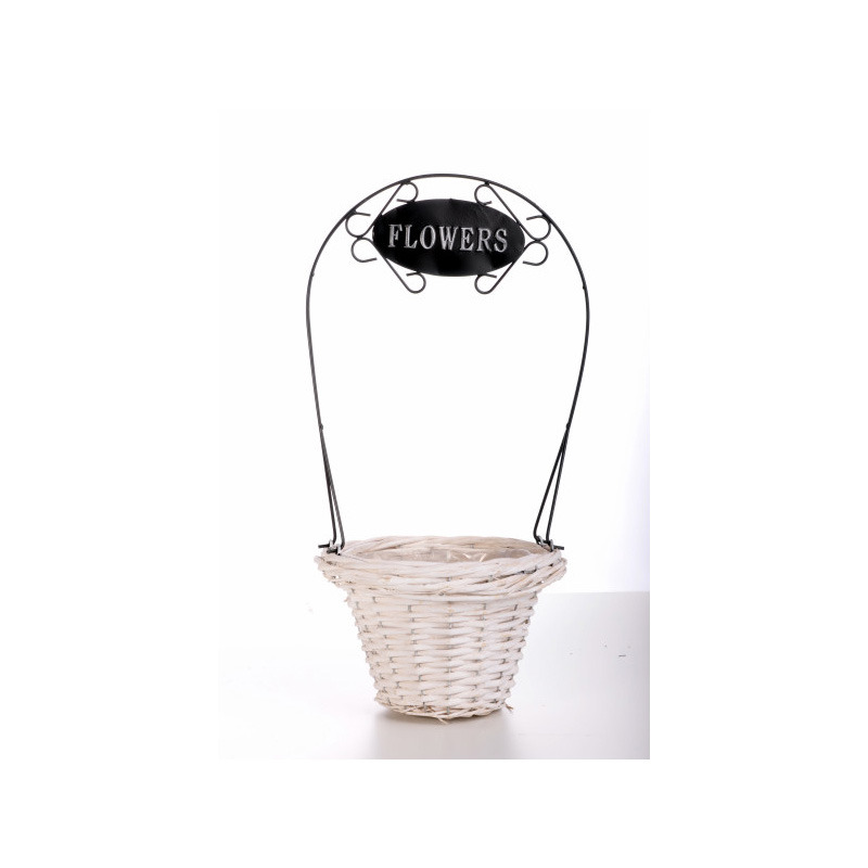 hasított vessző kaspó flower felirattal fehér 26x18/58cm