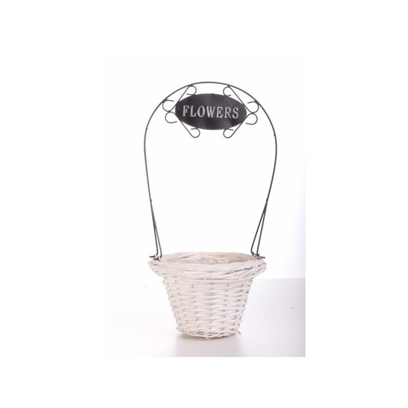 hasított vessző kaspó flower felirattal fehér 27x19/60cm