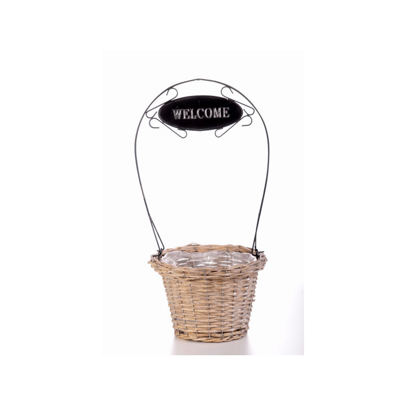 vastag peremes has&iacute;tott vessző kos&aacute;r sz&uuml;rke Welcome felirattal 26x18/60